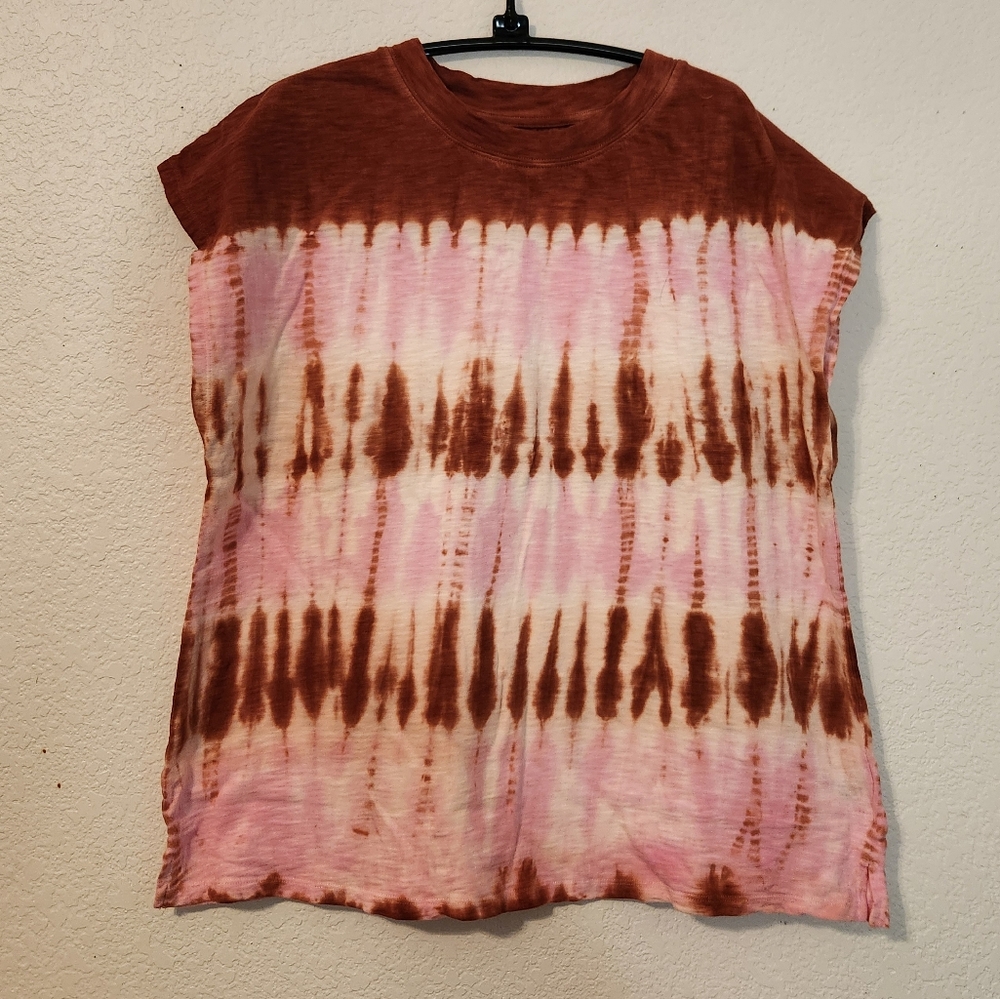 Universal Thread Tie-Dye Brown and Pink Women's Cap Sleeve Muscle Tee, Size XXL‎